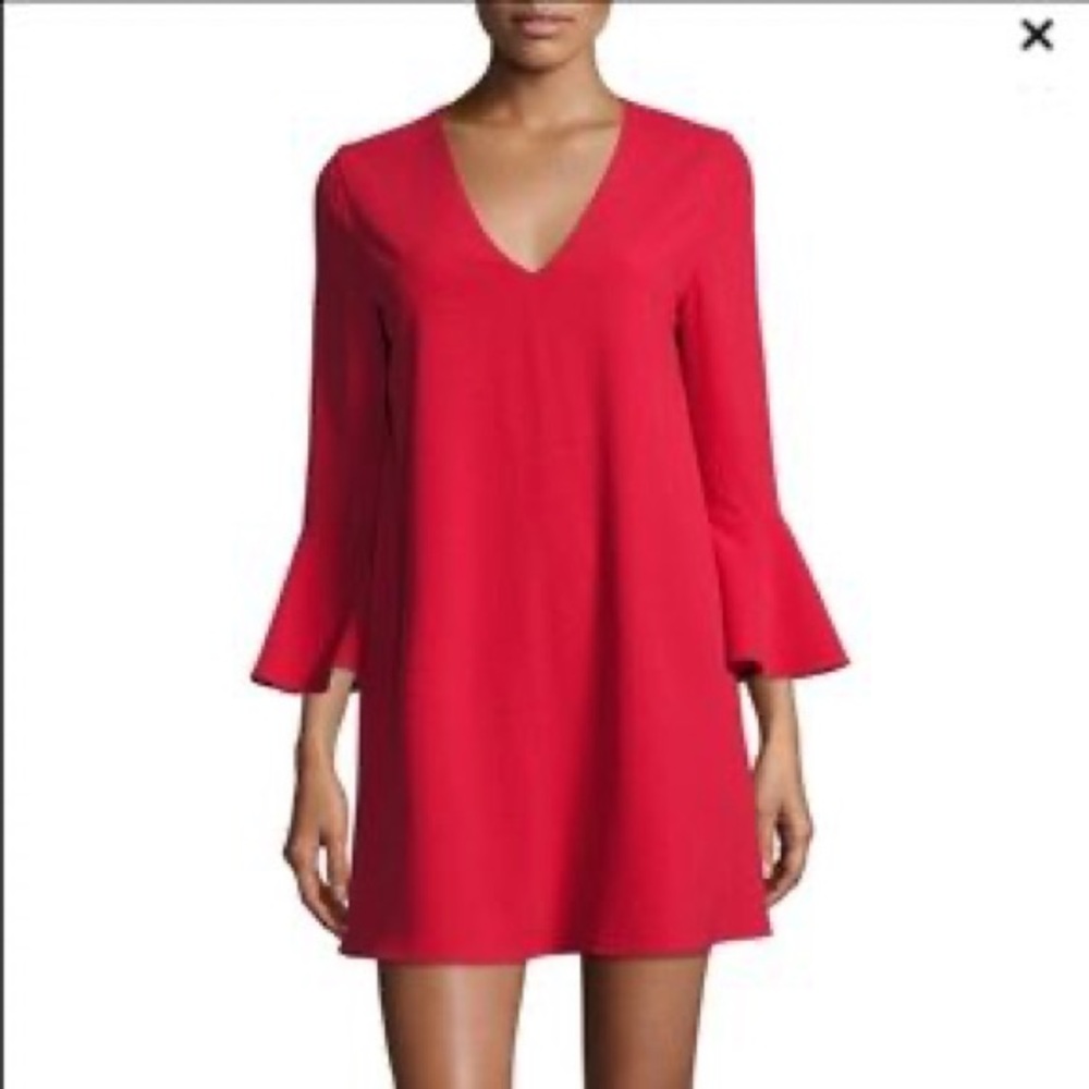 Alice and Olivia red trumpet sleeve cocktail dress
